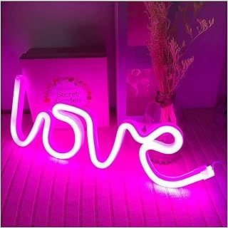 ENUOLI Love Neon Light Neon Love Signs Pink Neon Light Signs LED Love Signs for Valentine's Gift Girls Room Kids Room Neon Wall Sign USB/Battery Powered Neon Light up
