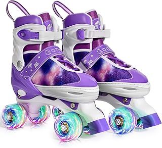 Adjustable Roller Skates,4 Light up Wheels and Sizes Adjustable Quad Skate for Indoor Outdoor for Girls Women Kids Beginner