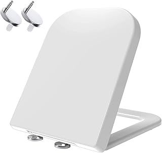 Square Toilet Seat Features Soft-Close, One-Button Quick Release for Hassle-Free Cleaning, Top Fixing Adjustable Hinges, and A Standard 460mm x 360mm Size. Sleek Practical Design