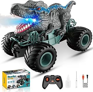 HappyGoLucky Dinosaur Toys for Boys, 1:16 Scale RC Monster Truck with Spray Roar LED Lights, Kids Toys for 4-8 Year Old Boys Gifts Toys Age 3 4 5 6 7, Outdoor Garden Toys Easter Gifts for Kids