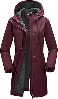 Women’s Lightweight Softshell Jacket with Hood Waterproof Ladies Functional Jacket Fleece Lined Windbreaker Breathable Raincoat Hooded Long Coats for Hiking