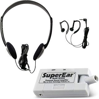 Personal Sound Amplifier Model SE5000 (PSAP), 50dB Gain, Hand Held Pocket Size Audio Amplifier with Headphones, EarBuds, Tactile On/Off Volume Control for Adults, Audiologists, and Seniors