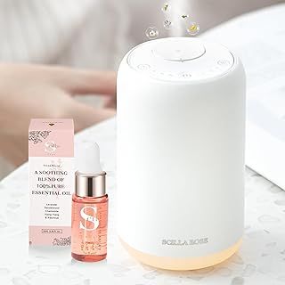 Scilla Rose Waterless Aromatherapy Diffuser – Portable & Rechargeable Essential Oil Nebulizer with Cool Mist & Soothing Night Light for Home, Office & Car (WITH ESSENTAL OIL)