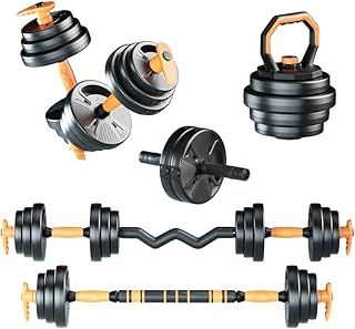 Strongway® Adjustable 6 in 1 Dumbbell Straight and Curl Barbell Kettlebell Push Up Set - 20KG 30KG 40KG SETS - Weight Lifting for Home Gym Fitness
