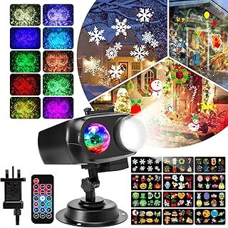 Christmas Projector Outdoor Lights - ECOWHO 2-in-1 Xmas LED Snowflake Projector with Remote Control Timer, 12 Non-Fading Slides Patterns & 10 Ocean Waves IP44 Waterproof Holiday Decoration