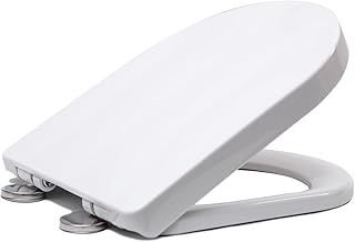 D Shape Toilet Seat, White Soft Close Toilet Seat with Adjustable Stainless Hinge Quick Release, Easy Top Fixing, Anti-Bacterial Toilet Seat Cover for Family Bathroom