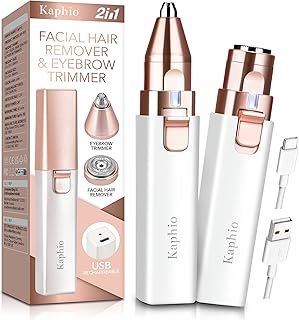 Facial Hair Removal for Women, Rechargeable Hair Remover, 2 in 1 Eyebrow Trimmer and Face Shavers for Women，Hair Removal Device for Eyebrows, Peach Fuzz, Lips, Arms with Light
