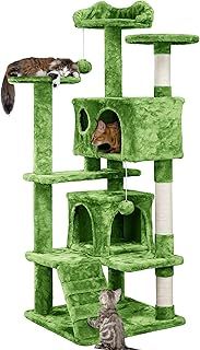 Yaheetech 138.5cm Cat Tree Tower Scratching Posts Multilevel Cat Climbing House with Condos & Ladder Cat Activity Centre for Indoor Cats, Green