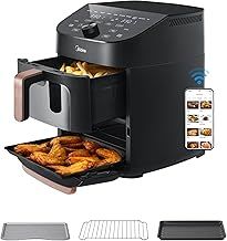 Midea Vertical Dual Zone Air Fryer Oven, 11L, 2 Drawers, Visible Window, Max Crisp, Oil Free & Low Fat, 10-in-1 Functions, Smart Sync Finish, Works with Alexa, Wi-Fi, App Recipes, 2400W