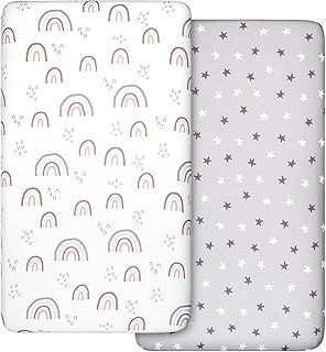 2 Pack Cot Sheets, 100% Microfiber- Breathable, 120 x 60cm Cozy and Lightweight Cot Fitted Sheets, Oeko-tex100, Fits All Bassinet Mattress Shapes, Hourglass, Crib Sheets for Oval (Rainbow)