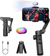 3-Axis Gimbal Stabilizer for Smartphone w/RGB Magnetic Fill Light Upgraded Face Tracking Focus Wheel Foldable iPhone Gimbal for iPhone/Android Phone Stabilizer Vlog Recording Smart XE Kit