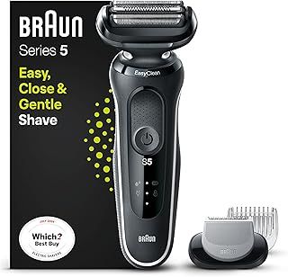 Braun Series 5 51-W1600s Electric Shaver for Men with EasyClick Body Groomer Attachment, EasyClean, Wet & Dry, Rechargeable, Cordless Foil Razor, White, Rated Which Best Buy