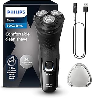 Philips Electric Shaver Series 3000X - Wet & Dry Electric Shaver for Men in Deep Black, with SkinProtect Technology, Pop-up Beard Trimmer, Ergonomic Men's Shaver (Model X3001/00)