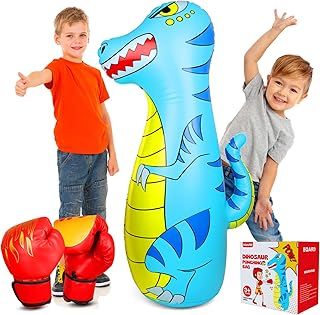 EQARD Punching Bag for Kids 120cm Inflatable Dinosaur Bop Bag with Thicker Safe Material Instant Bounce Back with Boxing Gloves Karate Kickboxing Taekwondo Kids Gift for Age 3-9 Girls Boys