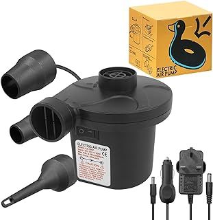 Jsdoin Electric Pump for Inflatables with 3 Nozzles, AC 240V/DC 12V 50W High Power Electric Air Pump for Air Bed Mattress Inflatables Paddling Pool Beach Toys, Fill Inflator Deflator