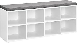 VASAGLE Shoe Bench with Cushion, Shoe Storage Bench with 8 Compartments and 4 Adjustable Shelves, Hallway Bench with Padded Seat, for Bedroom, Closet, Living Room, Cloud White LHS238W01