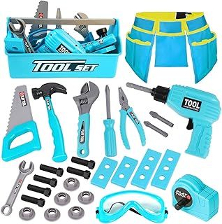 LOYO Kids Tool Set - 30Pcs Pretend Play Toys With Tool Belt, Electric Drill, Construction Builder Toy Box Kit - Gifts for Boys Age 3-6