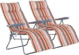 Outsunny Set of 2 Garden Sun Lounger Outdoor Reclining Seat Cushioned Seat Foldable Adjustable Recliner Orange and White