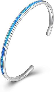WINNICACA Fire Opal Bangle Bracelets Cuff Bangle Bracelets Sterling Silver Jewelry Gifts for Women Teens Lady Birthday