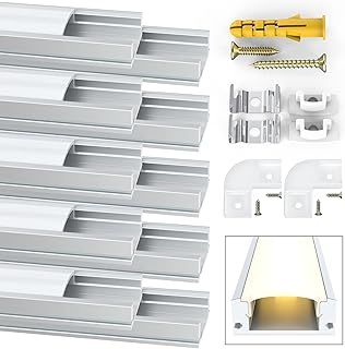 Jirvyuk Led Channel, 10 Pack 1m/3.3ft Led Profile Strip, Led Aluminum Channel and Diffuser for LED Strip Lights with Milky White Cover, End Caps, Metal Mounting Clips and Screws- Silver (U)