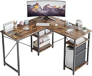 Bestier 192CM Reversible L Shaped Desk with Shelves 120CM Industrial Corner Desk, Long Stable Computer Workstation with 2 Cable Holes