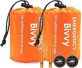 Emergency Sleeping Bag Set, Survival Sleeping Bag with Compass and Whistle, Waterproof Emergency Blanket for Camping Hiking Outdoor Adventure