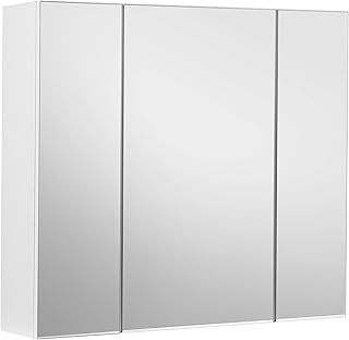 VASAGLE BBK22WT Bathroom Wall Cabinet with Mirror, 3 Door Storage Unit, 60 x 15 x 55 cm, with Adjustable Shelf, Modern, White BBK22WT