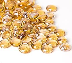 Meschett 50PCS Mini Glass Gems,Pale Yellow Mancala Stones Flat Bottom Marble Beads for Home Decorative Art Craft Vase Filler(0.5"~0.7")