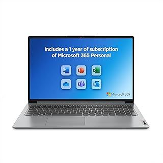 Lenovo IdeaPad 1 | 15 inch Full HD Laptop | Intel Celeron N4500 | 4GB RAM | 128GB eMMC | Windows 11 Home in S mode | Microsoft 365 Personal | Cloud Grey