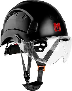 Construction Hard Hats Safety Helmet with Clear Visor and Chin Strap, Adjustable Vent Hole, 53 to 63 cm Hard Hat for Forestry, Builders, and Industrial