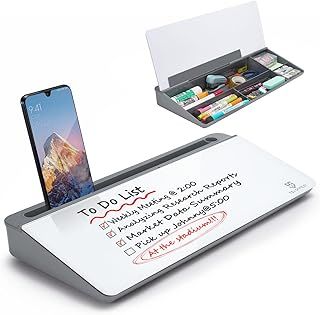 Small Glass Desktop Whiteboard Dry-Erase-Board - Computer Keyboard Stand White Board Surface Pad with Drawer, Desk Organizers with Accessories for Office, Home, School Supplies