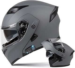 Yirunfa Motorcycle Modular Bluetooth Helmet Full Face Integrated Motorbike Helmet With Anti-Fog Double Visor Modular Flip up front Motorcycle Helmet ECE Approved For Adult Men and Women