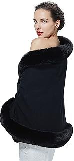 BEAUTELICATE Faux Fur Shawl Winter Wedding Wraps Bridal Bridesmaids Stole Shrug Women Knitted Cape Cardigan Evening Party Gatsby Custum One Size