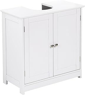 Taylor & Brown Under Sink Bathroom Cabinet Storage Cupboard Organiser Free Standing Wooden Sink Storage Unit Basin with Shelf, 60cm x 30cm x 60cm (White)