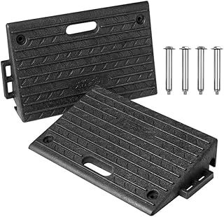 Set of 2 Rubber Kerb Ramps, Portable Threshold Ramps for 4" (10cm) Kerbs and Rises With Anti Slip Grip and Fixing Points, Heavy Duty Mobility Threshold Curb Ramps for Wheelchairs, Cars Vehicles