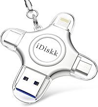 iDiskk Certified 128GB MFi Lightning Disk for iPhone, 4 in 1 Memoria USB for iPhone/iPad Pro/Mac/PC, iPhone USB Flash Drive for iOS/USB-C Devices and Androrid Phones