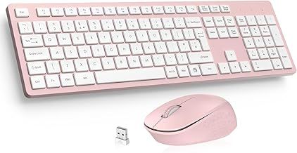 LeadsaiL Wireless Keyboard and Mouse Set, 2.4GHz USB Computer Keyboards and Mouse Combo, Ergonomic Design with 12 Multimedia Shortcuts for HP/Lenovo Laptop and Mac-Pink
