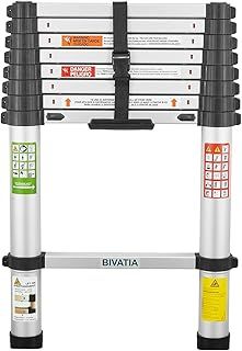 BIVATIA Aluminum Telescopic Ladder: 8.5FT Extendable Foldable Ladder, Portable Collapsible, EN131, 12Ft Max Reach, 330lbs Capacity