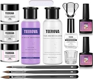 Acrylic Nail Kit Acrylic Powder and Liquid Set, Professional Monomer Liquid Set with Nail Brush Cleaner, Nail Prep Dehydrator, Base Coat and Top Coat for Acrylic Nails Extension Beginner Kit