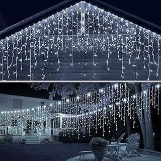 Icicle Lights Outdoor 10M 400 LED with 75 Drops Connectable Fairy Curtain Lights Plug in 8 Modes Main Powered Waterproof Outdoor Indoor Decorations for Wedding Party in Room Garden Roof (Cool White)