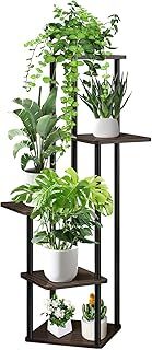 VASZOLA 5 Tier Wood Tall Plant Stand, Metal Rack with Multiple Flower Pot Holder Shelves, Planter Shelf Display Rack Storage Organizer for Balcony Garden Indoor Outdoor (Black Oak)