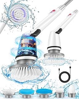 Electric Spin Scrubber, Power Scrubber with Adjustable Extendable Arm & 5 Replacement Brush Heads, USB Rechargeable Cleaning Brush for Bathroom, Bathtub, Kitchen, Tile & Floor Scrubbing