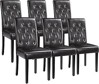 Yaheetech Dining Chairs Set of 6 Modern Kitchen Chairs with Faux Leather, Solid Wooden Legs and Button Tufted Backrest for Dining Room, Kitchen, Brown