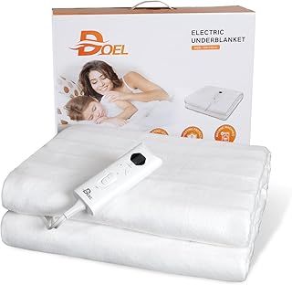 DOEL Electric Blanket Double 160x140cm, 115W Polyester Heated Underblanket with 10 Heating Levels, 3/12 Hours Auto-Off Timer and LED Display, Machine Washable, 220-230V, 50-60Hz, White