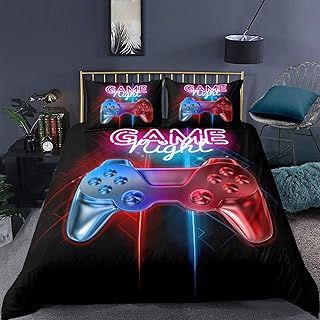 Loussiesd Double Gamer Printed Comforter Cover Set Christmas Bedding Multi-color Gamepad Duvet Cover Video Game Controller Bedding Set for Kids Teens Boys Room Decor 3 Pcs with 2 Pillow Case