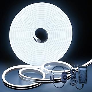 Neon LED Strip Light, 5M Dimmable White Led Strip Light,12V IP67 Waterproof LED Strip Lights,Suitable for Bedroom Holiday Indoor and Outdoor Decoration (Power Adapter Included)