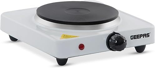 Geepas 1000W Single Hot Plate Precise Table Top Cooking – Cast Iron Heating Plate - Portable Electric Hob Single Burner with Adjustable Thermostat for Home Kitchen Camping & Caravan Cooking, Compact