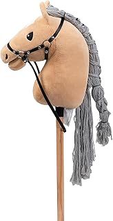 BEJOY Stick Horse Hobby Horse Toy, Horse on a Stick with Halter and Reins, Hobby Horsing Gift for Children Girls, Big Hobby Horse, Khaki
