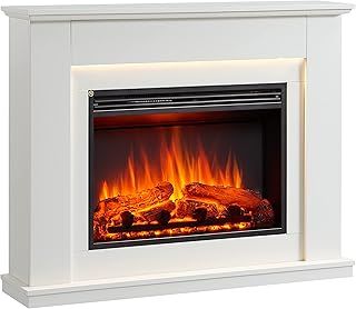 FLAMME Valenza 44" White Electric Fireplace Suite with Surround and 2kW Heater