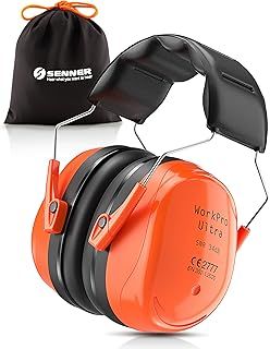 Senner ® WorkPro Ultra | Ear Defenders – Adjustable Safety Earmuffs, Noise Cancelling Headphones, SNR 34 dB, Black/Orange Ear Protectors, Certified CE, Unisex Sensory Headphones for Work & Leisure